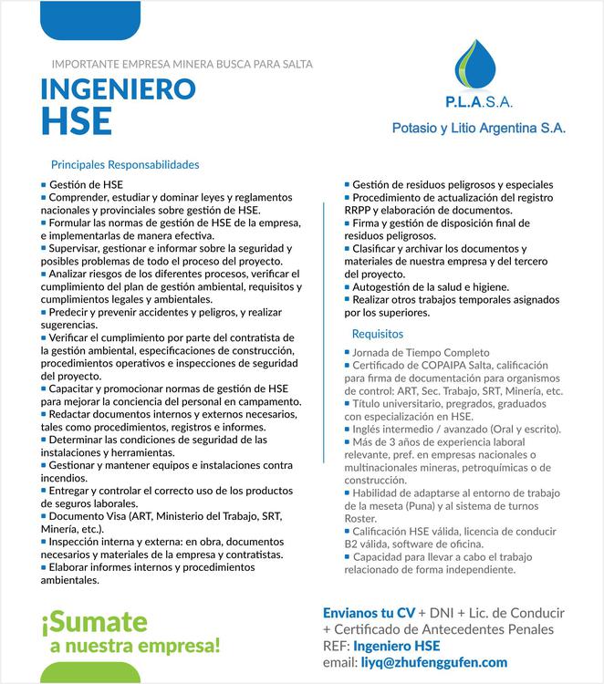 Avisos RRHH - Ingeniero HSE